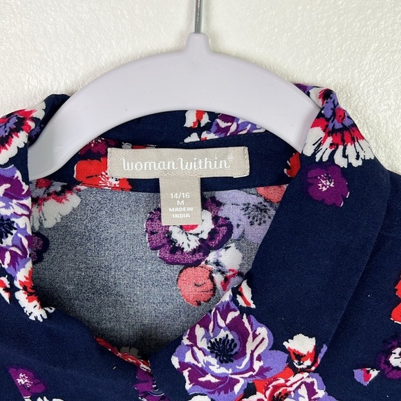 Woman Within New Women’s 14/16 M Button Up Ruched Sleeves Floral Print Tunic - Picture 3 of 9